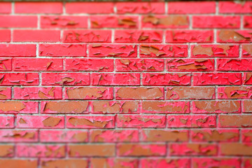 Wall of red brick . Background .