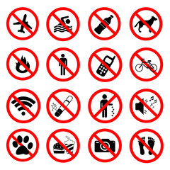 Set ban icons Prohibited symbols red signs