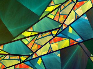 Colorful stained-glass fractal - obrazy, fototapety, plakaty