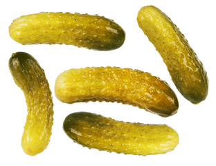 Freshly-salted cucumbers set isolated on white background