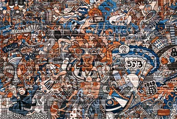 Photo sur Plexiglas Graffiti Collage sportif sur un grand mur de briques, graffiti