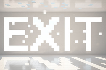 Pixeled exit text on wall