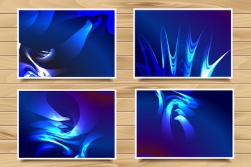 set of blue web banners on wooden background
