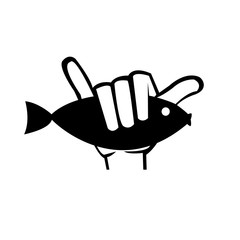 Outline fish in hand logo. Shaka and fish vector illustration.