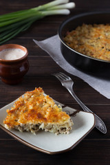 Casserole with cheese, cauliflower and chicken