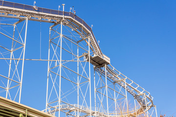 tracks of Roller coaster against blue sky