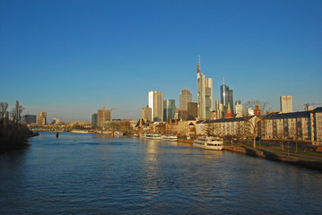 Fototapeta na wymiar Frankfurt city morning view from the Main embankment 