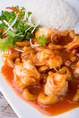 Thai food with prawns and cashew nuts