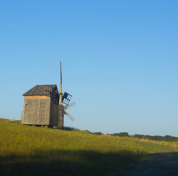 Old Traditional Wooded Windmill in Countryside