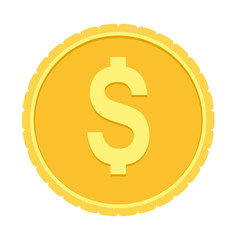 Gold coin with dollar sign. Flat color vector illustration isolated