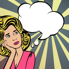 Attractive young blonde woman thinking Pop-Art