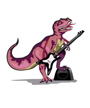 Illustration of Tyrannosaurus Rex playing the guitar.