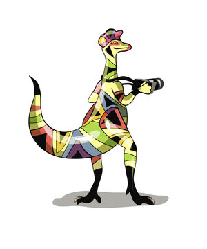 Illustration of an Iguanodon photographer.