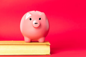 piggy bank on a stack of book concept of education costs