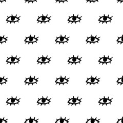 Hand drawn grunge illustration - print of open eyes. Vector seamless pattern