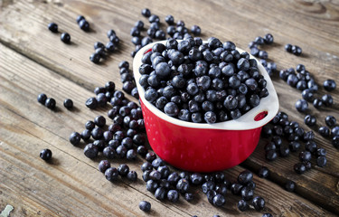 Fototapeta na wymiar Fresh bilberry fruit in a bowl, organic berries