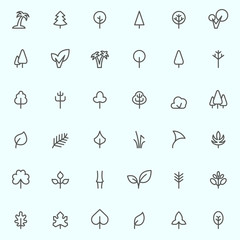 Trees and leaf icons, simple and thin line design