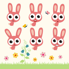 Vector set cute bunny rabbit. Collection isolated bunny rabbit. Emotion cartoon bunny rabbit.