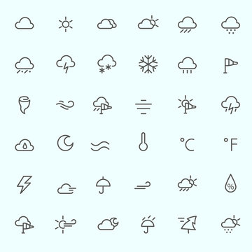 Weather icons, simple and thin line design