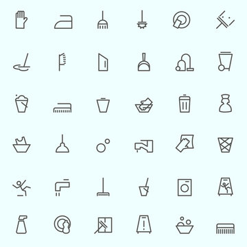 Cleaning icons, simple and thin line design