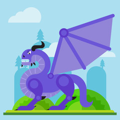 medieval classical evil dragon. Vector flat cartoon illustration