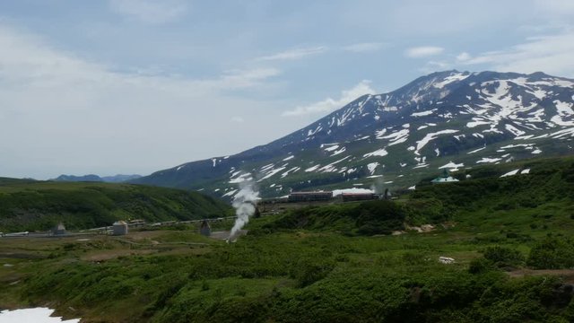 Thermal area and power plant at mutnovsky volcano kamchatka