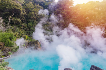 hot spring  (Hell) blue water in Umi-Zigoku in Beppu Oita, Japan