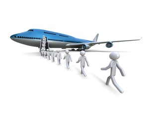 Boarding plane / 3d render image representing a boarding plane