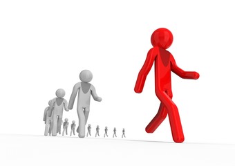 Followers  / 3D render image representing a row of people following a leader 