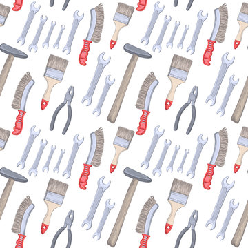 Vector seamless pattern. Hand drawn background - tools