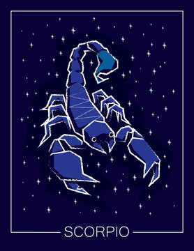 Zodiac sign Scorpio on night starry sky.
