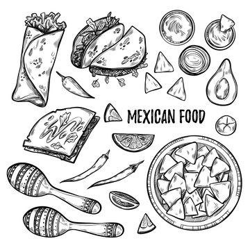 Hand drawn vector illustrations - Mexican food 