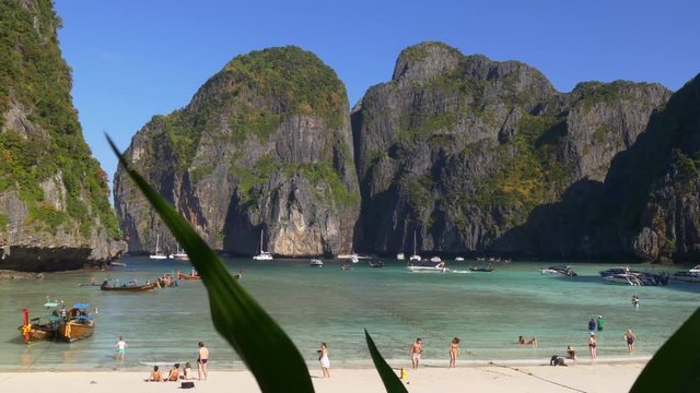 day time famous ko phi phi don island beach panorama 4k thailand
