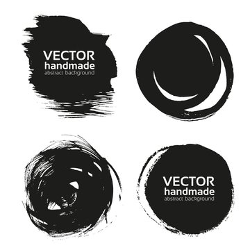 Vector round handmade black strokes- backgrounds painted by brus