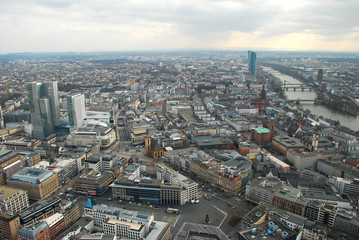 Fototapeta na wymiar Frankfurt city and river Main view from the top of skyscraper