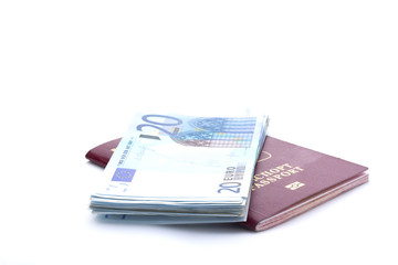 Some euro banknotes and russian passport