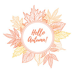 Hand drawn vector illustration. Round emblem with Fall leaves. F