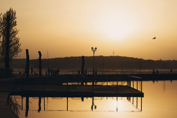 Sunset over the beach, Ternopil city, Ukraine
