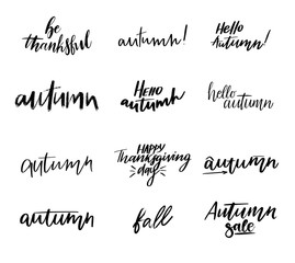 Hand drawn vector phrase. Autumn set with  calligraphic text. Pe