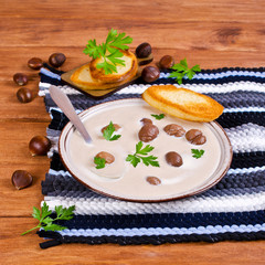 Fototapeta na wymiar Cream soup of pureed chestnuts