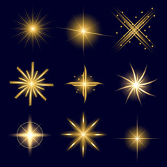 Creative concept Vector set of glow light effect stars bursts with sparkles isolated on black background. For illustration template art design, banner for Christmas celebrate, magic flash energy ray