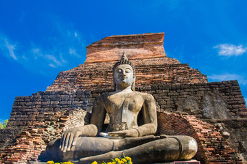 Ancient pagoda  Buddha old at Sukhothai Historical Park,Ruins temple in ancient of beautiful  Sukhothai historical park,Thailand