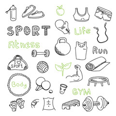 Set of sports doodles elements. Hand draw icons