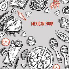 Fototapeta na wymiar Hand drawn vector illustrations - Mexican food 