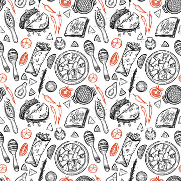 Hand drawn vector background - Mexican food 