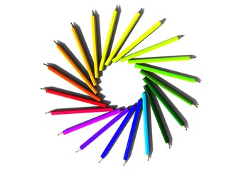Colored pencils / 3D render image of an abstract background with colored pencils