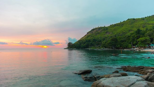 phuket island sunset time famous nai harn beach panorama 4k time lapse 
