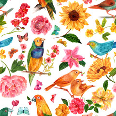 Seamless background pattern with vintage watercolor flowers