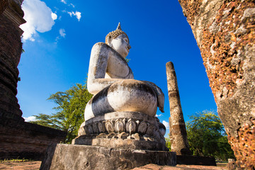Ancient pagoda  Buddha old at Sukhothai Historical Park,Ruins temple in ancient of beautiful  Sukhothai historical park,Thailand