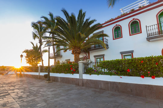 Architecture of Puerto de Mogan, a small fishing port on Gran Canaria, Spain.